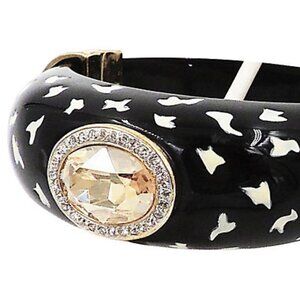 Vintage 1980s Italian Black Spotted Rhinestone Cuff Bracelet